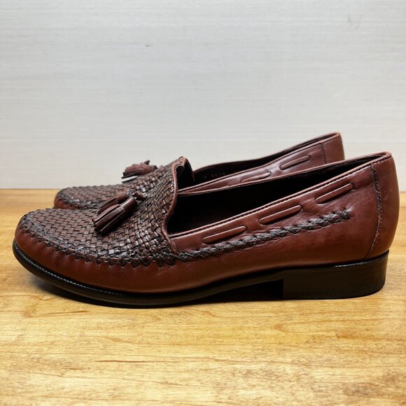 Cole Haan Leather Loafer Women's 7.5B Basket Weave Tassel Brown Slip On Casual - Picture 3 of 10